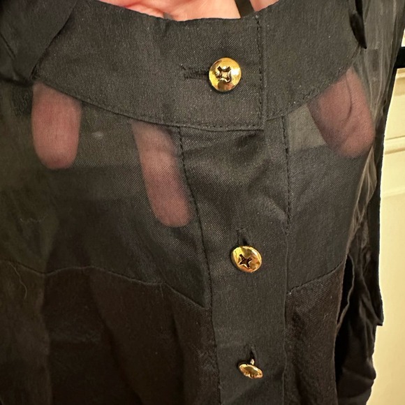 Alexander Wang Women’s Black Silk Sleeveless Blouse Gold Button Front - Picture 4 of 8